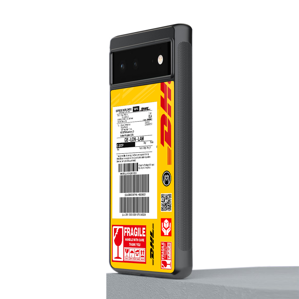dhl yellow delivery label back phone cover | glass case for google pixel 6
