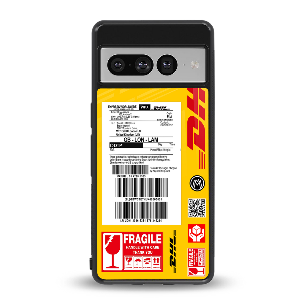 dhl yellow delivery label back phone cover | glass case for google pixel 7 pro