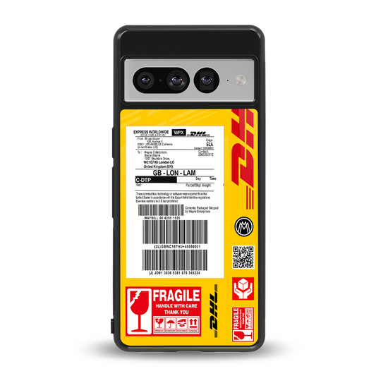 dhl yellow delivery label back phone cover | glass case for google pixel 7 pro