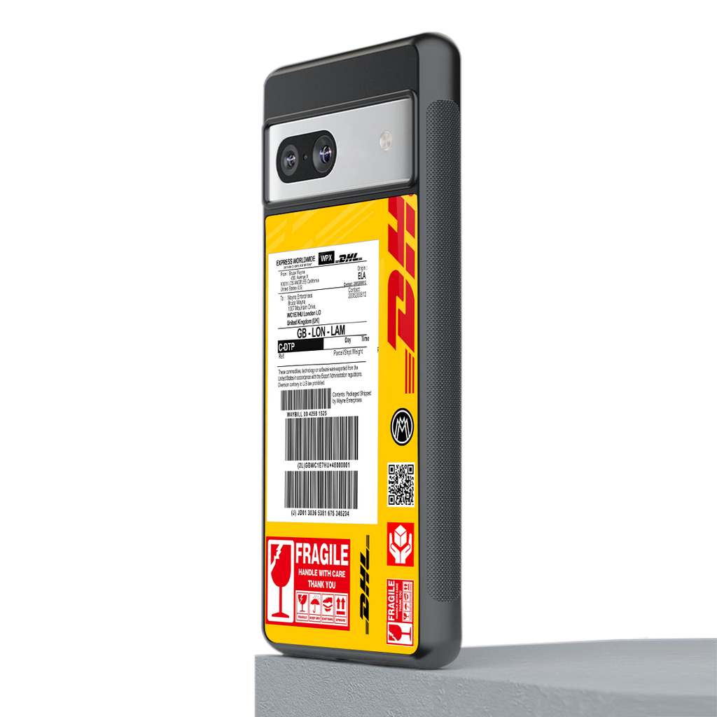 dhl yellow delivery label back phone cover | glass case for Google Pixel 7
