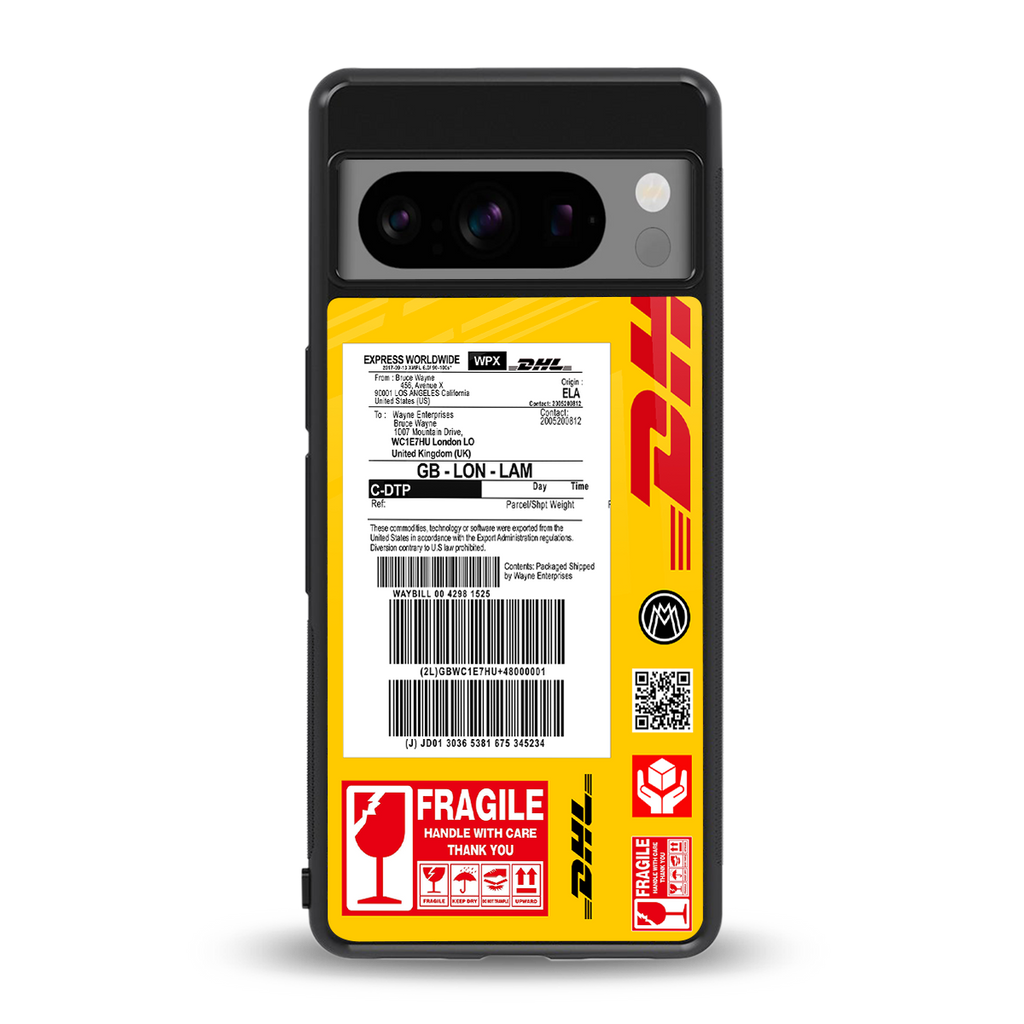 dhl yellow delivery label back phone cover | glass case for google pixel 8 pro