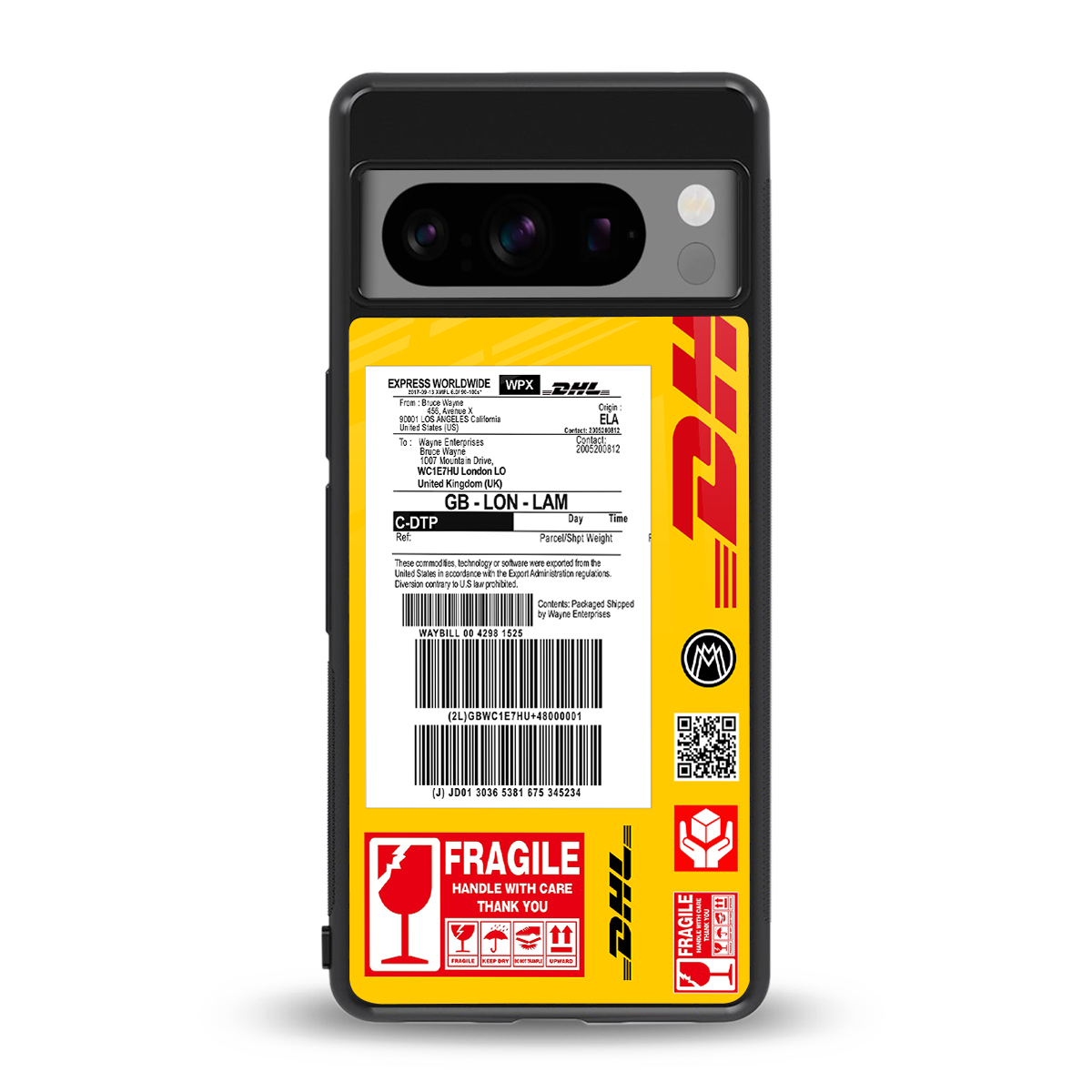 dhl yellow delivery label back phone cover | glass case for google pixel 8 pro