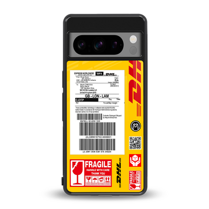 dhl yellow delivery label back phone cover | glass case for google pixel 8 pro