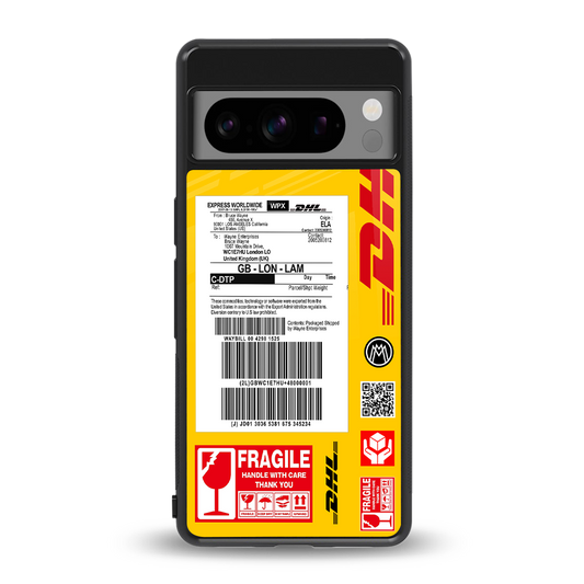 dhl yellow delivery label back phone cover | glass case for google pixel 8 pro