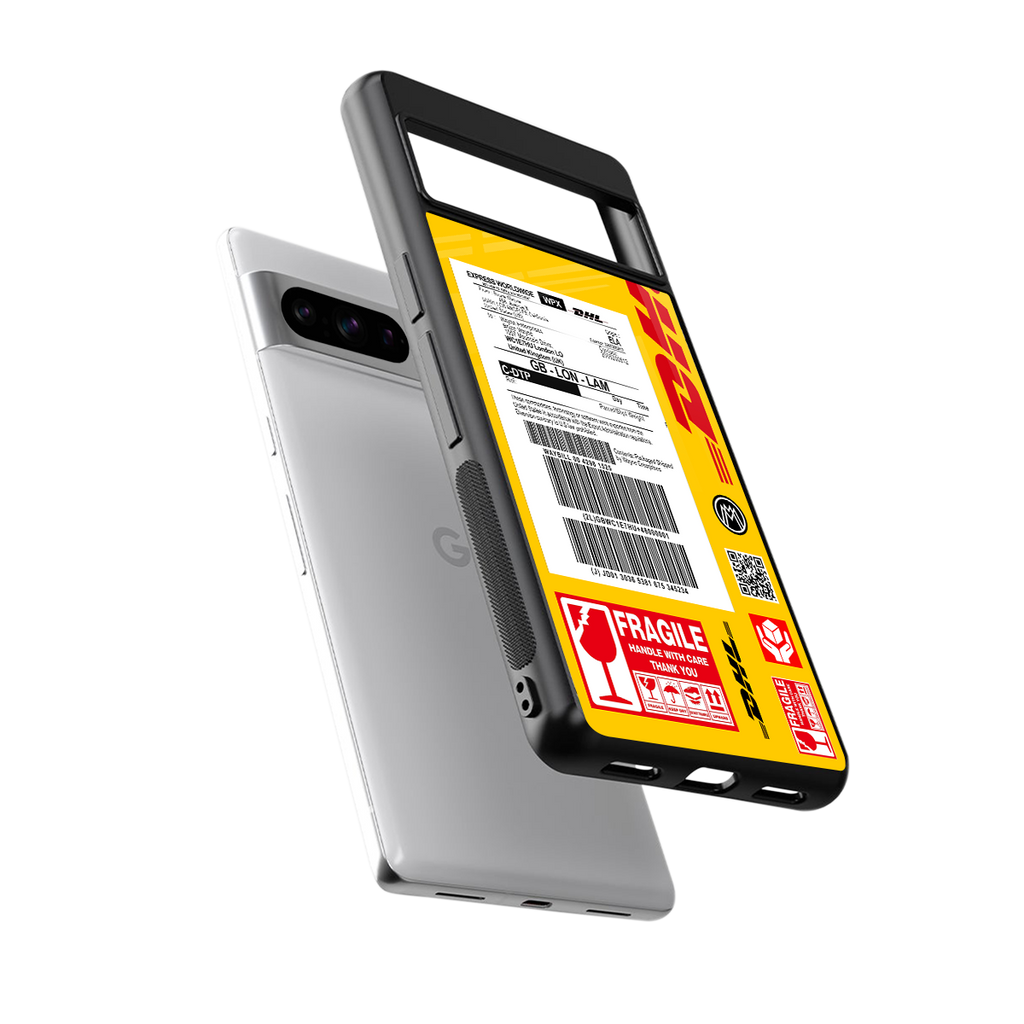 dhl yellow delivery label back phone cover | glass case for google pixel 8 pro