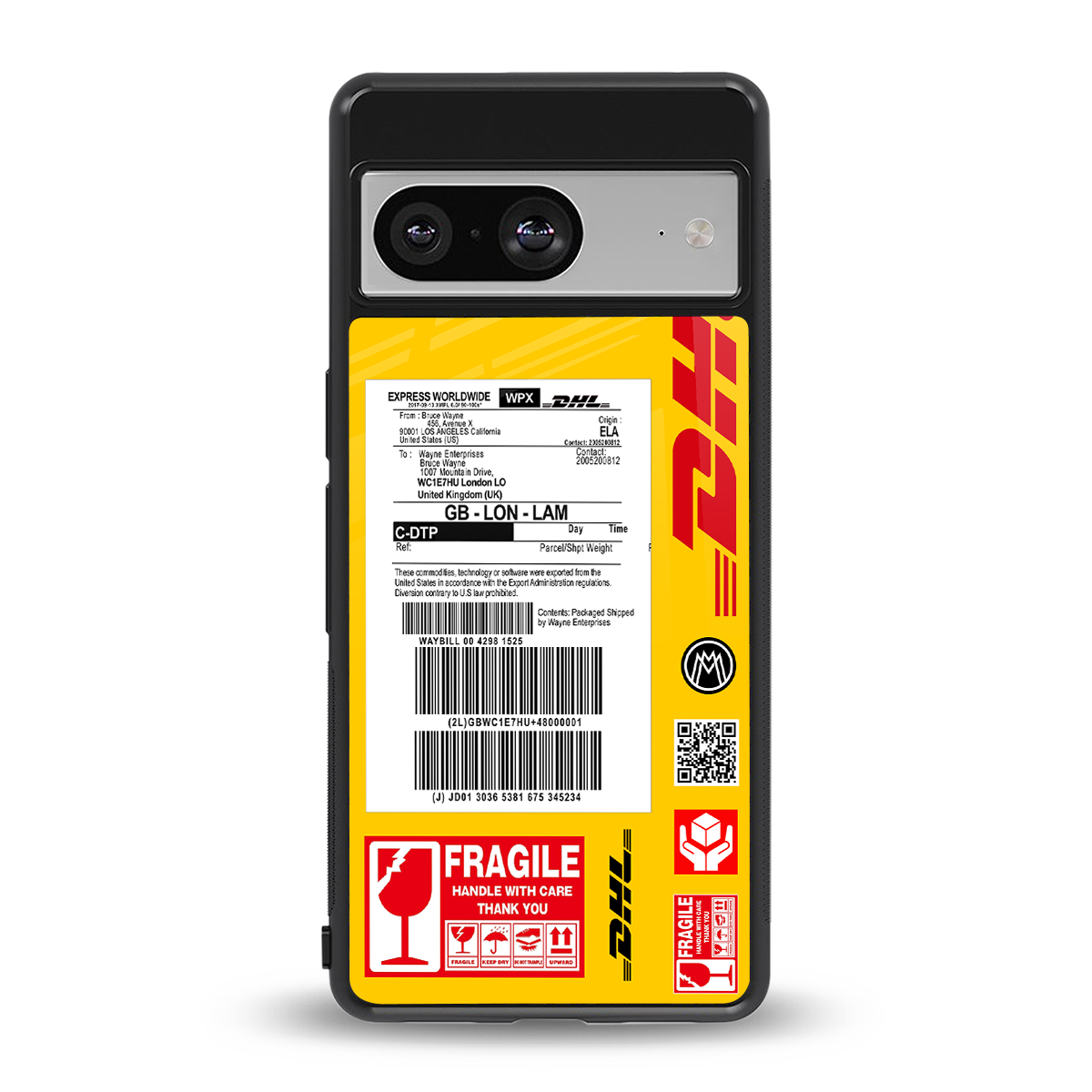 dhl yellow delivery label back phone cover | glass case for Google Pixel 8