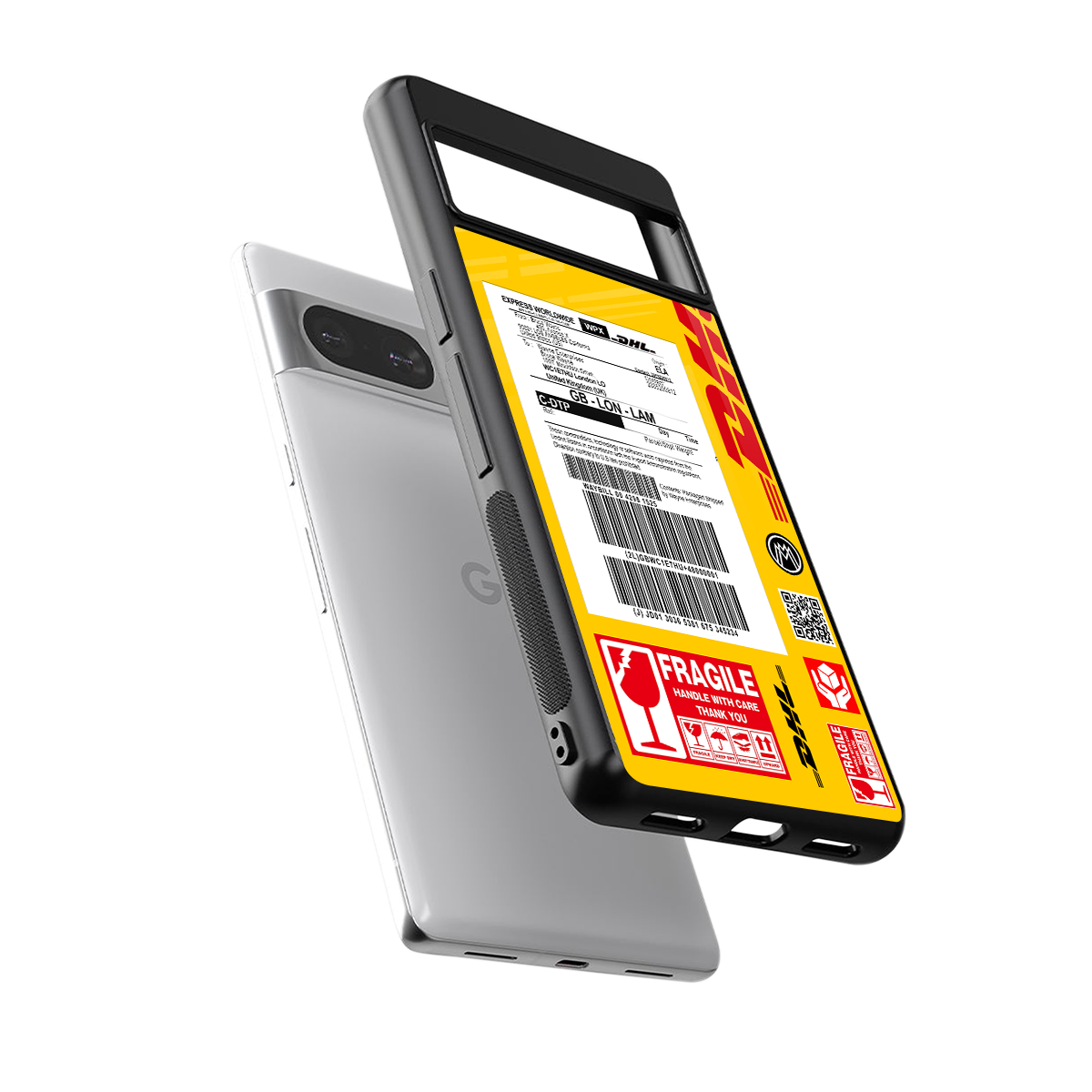 dhl yellow delivery label back phone cover | glass case for Google Pixel 8