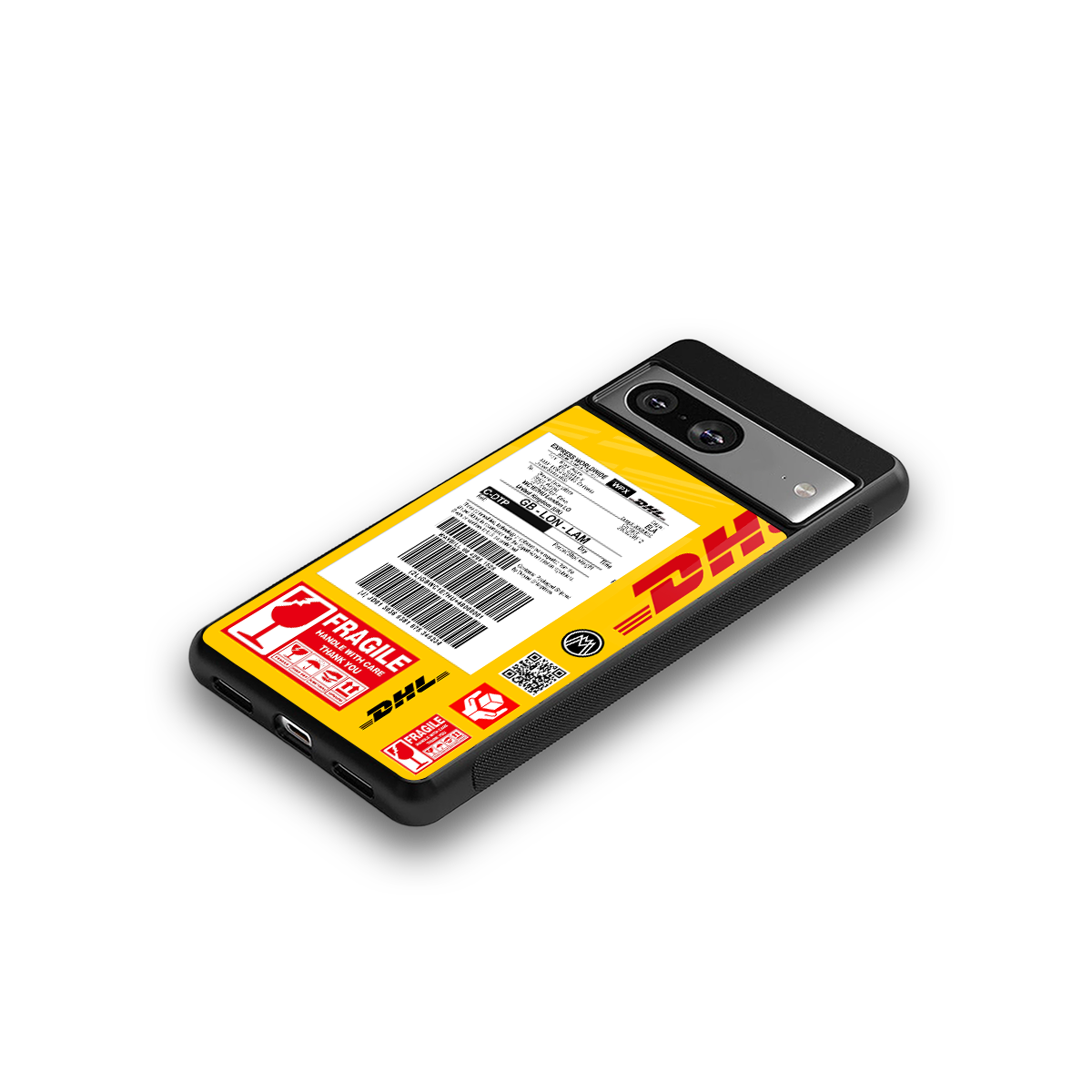 dhl yellow delivery label back phone cover | glass case for Google Pixel 8