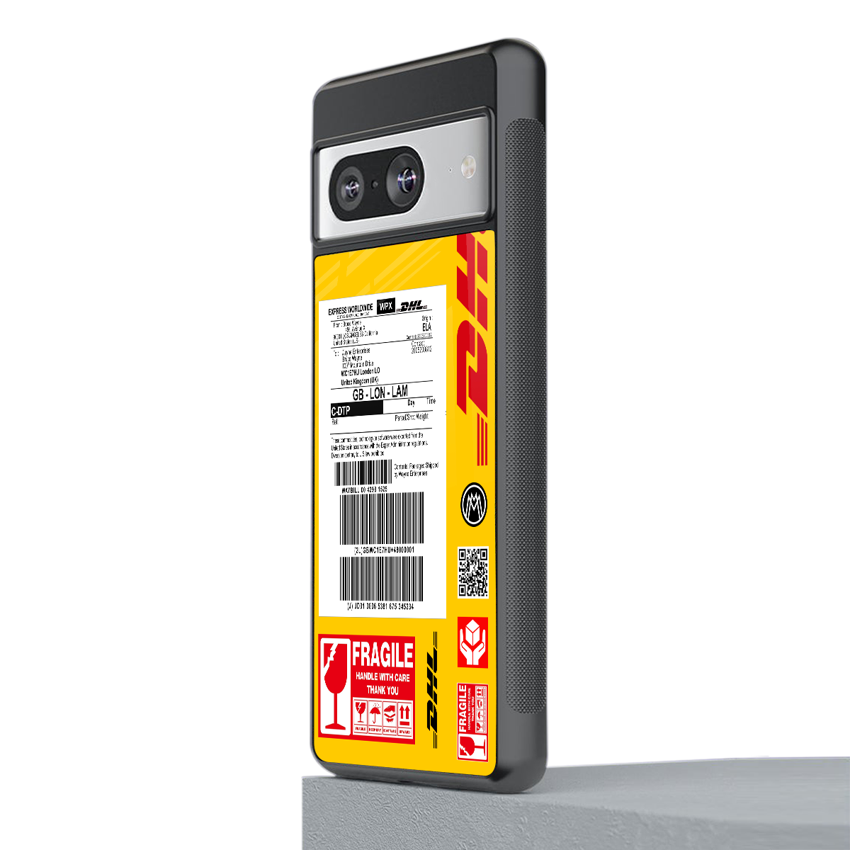 dhl yellow delivery label back phone cover | glass case for Google Pixel 8