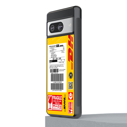 dhl yellow delivery label back phone cover | glass case for Google Pixel 8