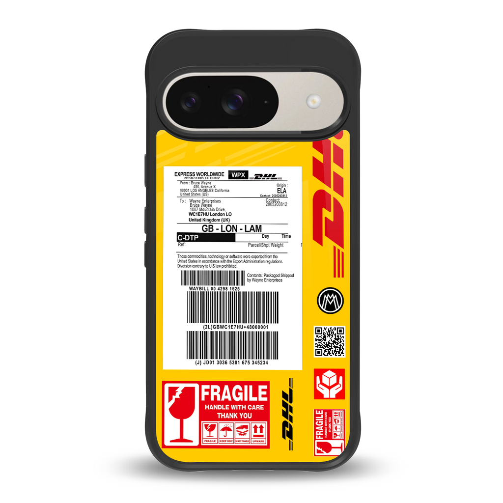 dhl yellow delivery label back phone cover | glass case for google pixel 9