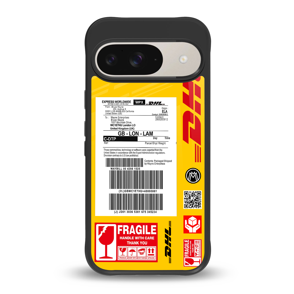 dhl yellow delivery label back phone cover | glass case for google pixel 9