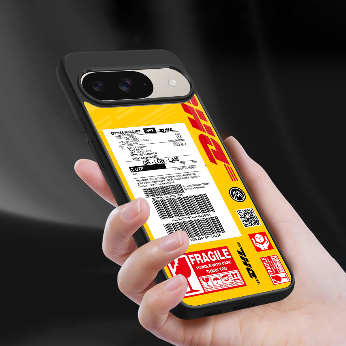 dhl yellow delivery label back phone cover | glass case for google pixel 9
