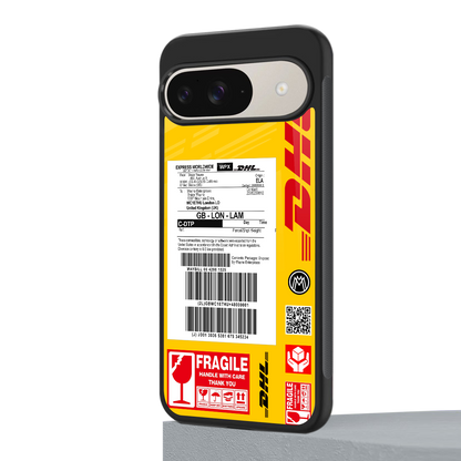dhl yellow delivery label back phone cover | glass case for google pixel 9