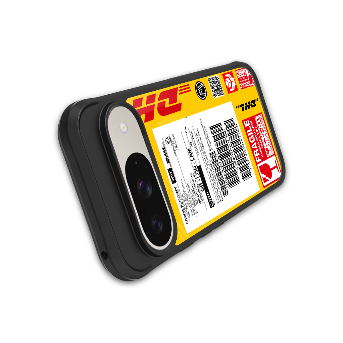 dhl yellow delivery label back phone cover | glass case for google pixel 9