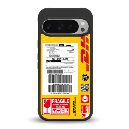 dhl yellow delivery label back phone cover | glass case for google pixel 9 pro