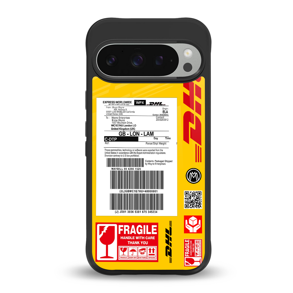 dhl yellow delivery label back phone cover | glass case for google pixel 9 pro xl