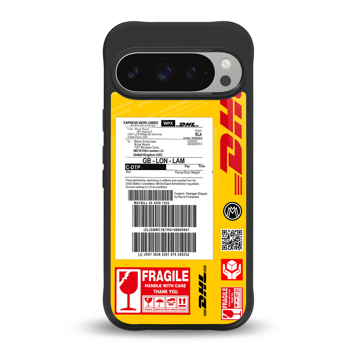 dhl yellow delivery label back phone cover | glass case for google pixel 9 pro xl