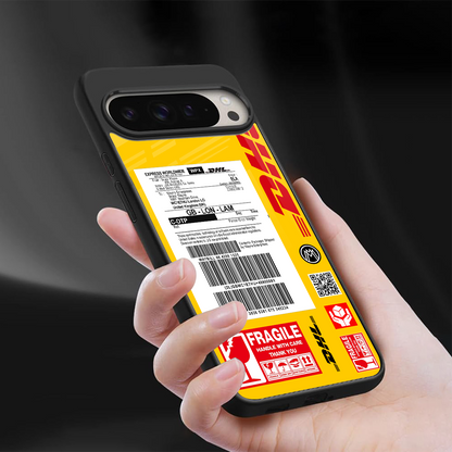 dhl yellow delivery label back phone cover | glass case for google pixel 9 pro