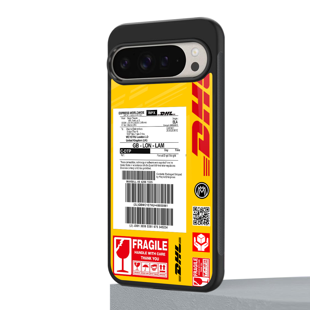 dhl yellow delivery label back phone cover | glass case for google pixel 9 pro