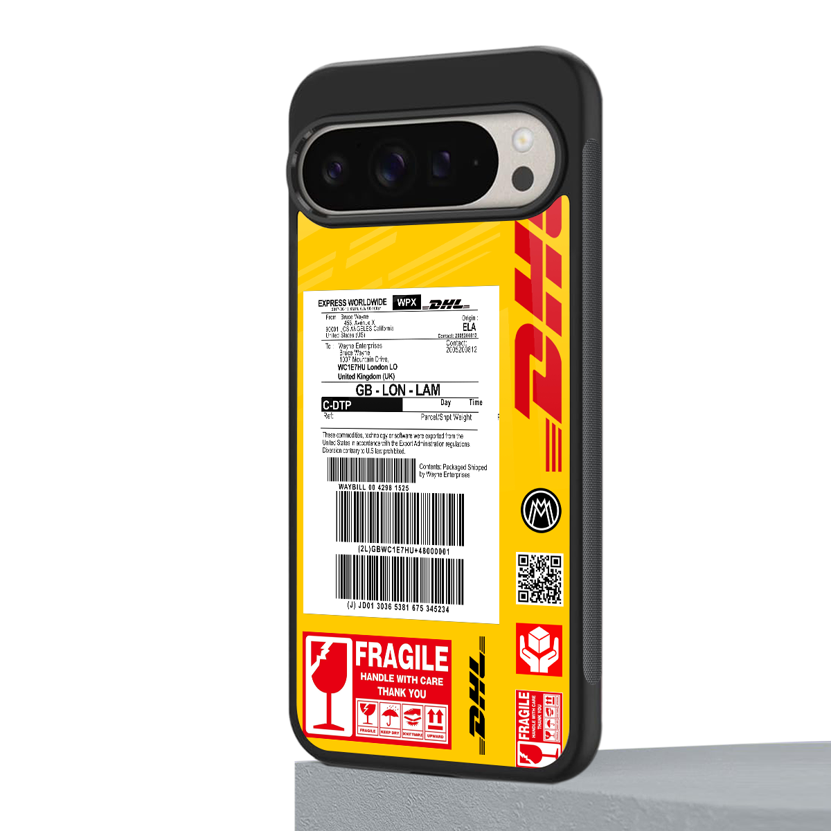 dhl yellow delivery label back phone cover | glass case for google pixel 9 pro xl
