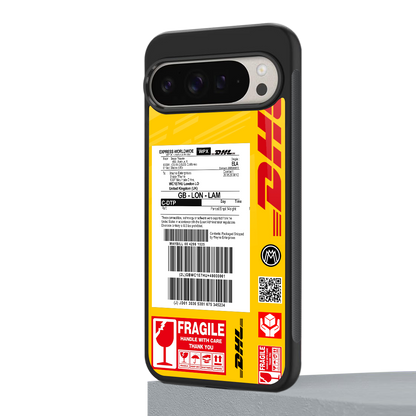 dhl yellow delivery label back phone cover | glass case for google pixel 9 pro xl