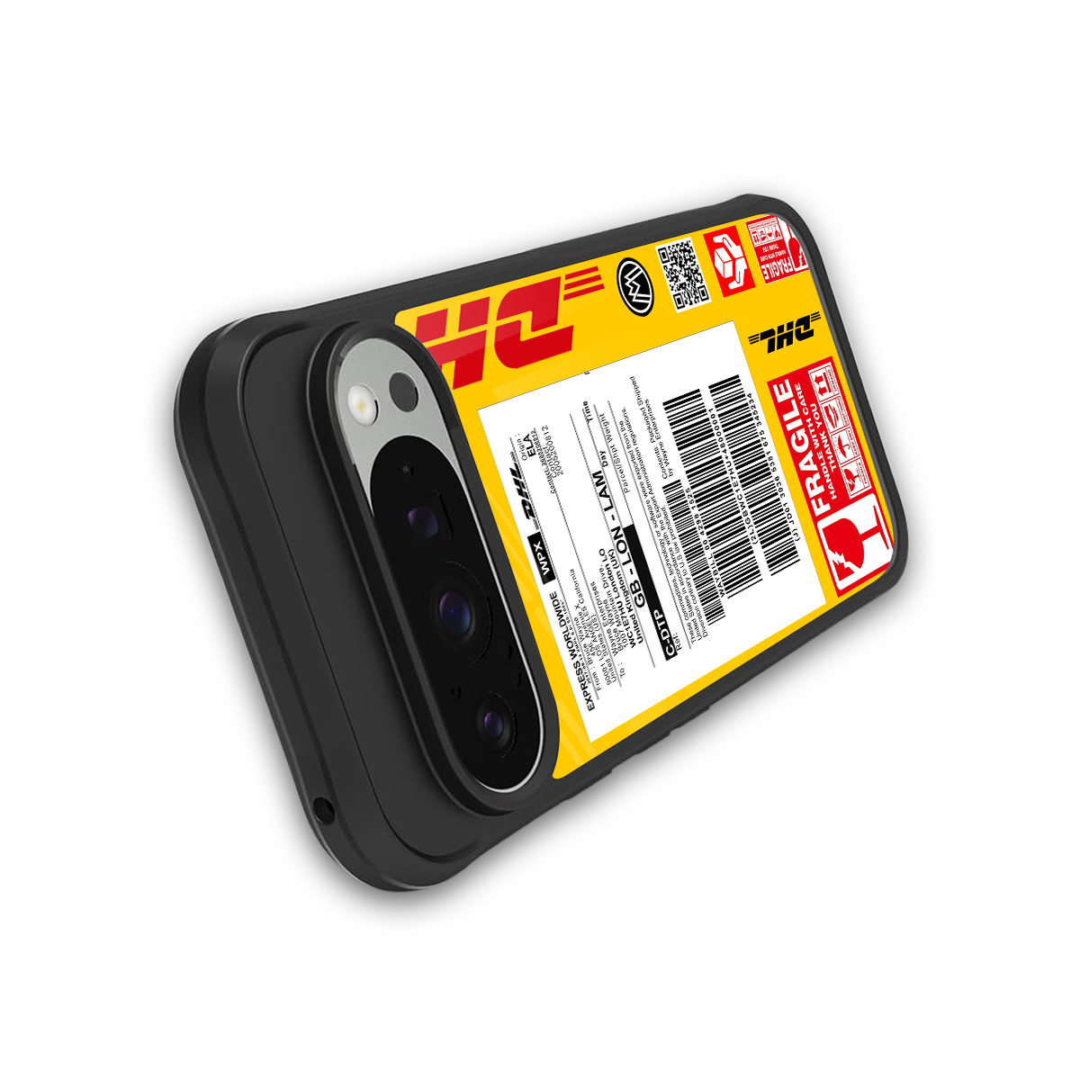 dhl yellow delivery label back phone cover | glass case for google pixel 9 pro xl