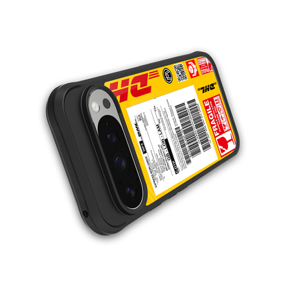 dhl yellow delivery label back phone cover | glass case for google pixel 9 pro xl