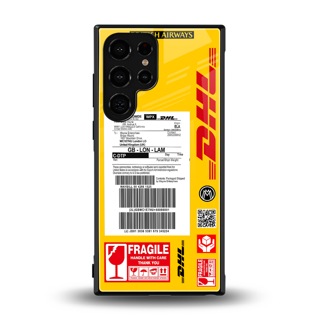 dhl yellow delivery label back phone cover | glass case for samsung galaxy s23 ultra