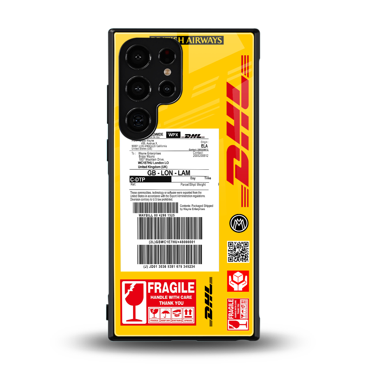 dhl yellow delivery label back phone cover | glass case for samsung galaxy s23 ultra