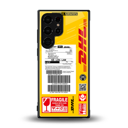 dhl yellow delivery label back phone cover | glass case for samsung galaxy s23 ultra