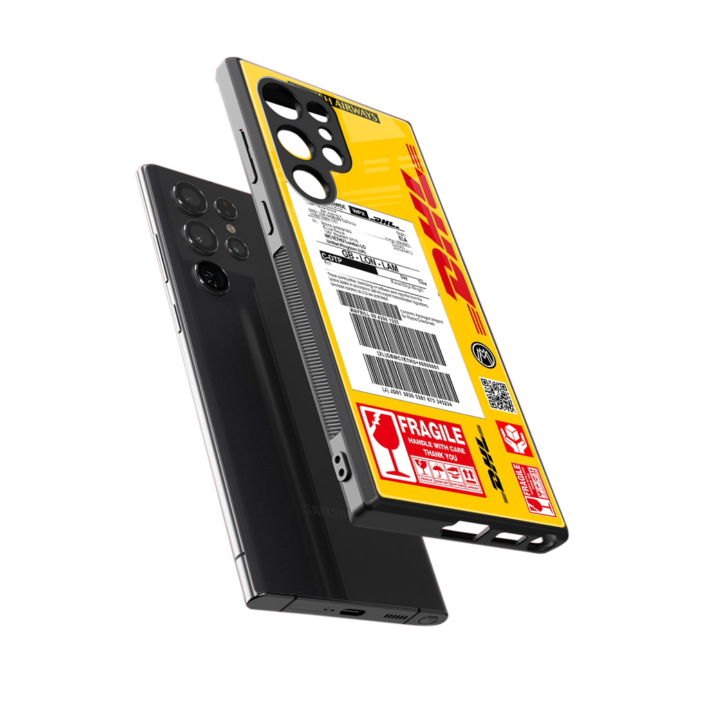 dhl yellow delivery label back phone cover | glass case for samsung galaxy s23 ultra