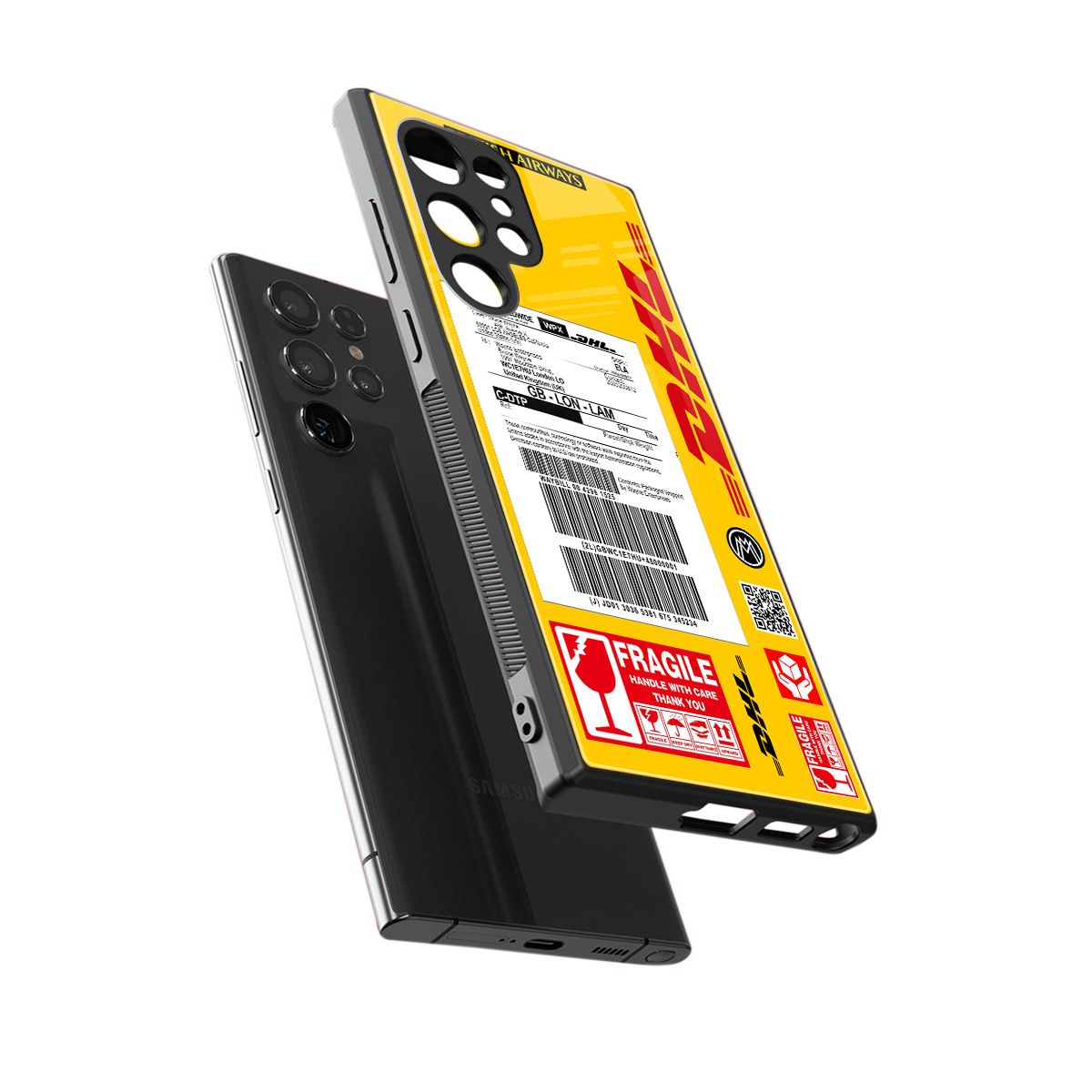 dhl yellow delivery label back phone cover | glass case for samsung galaxy s23 ultra