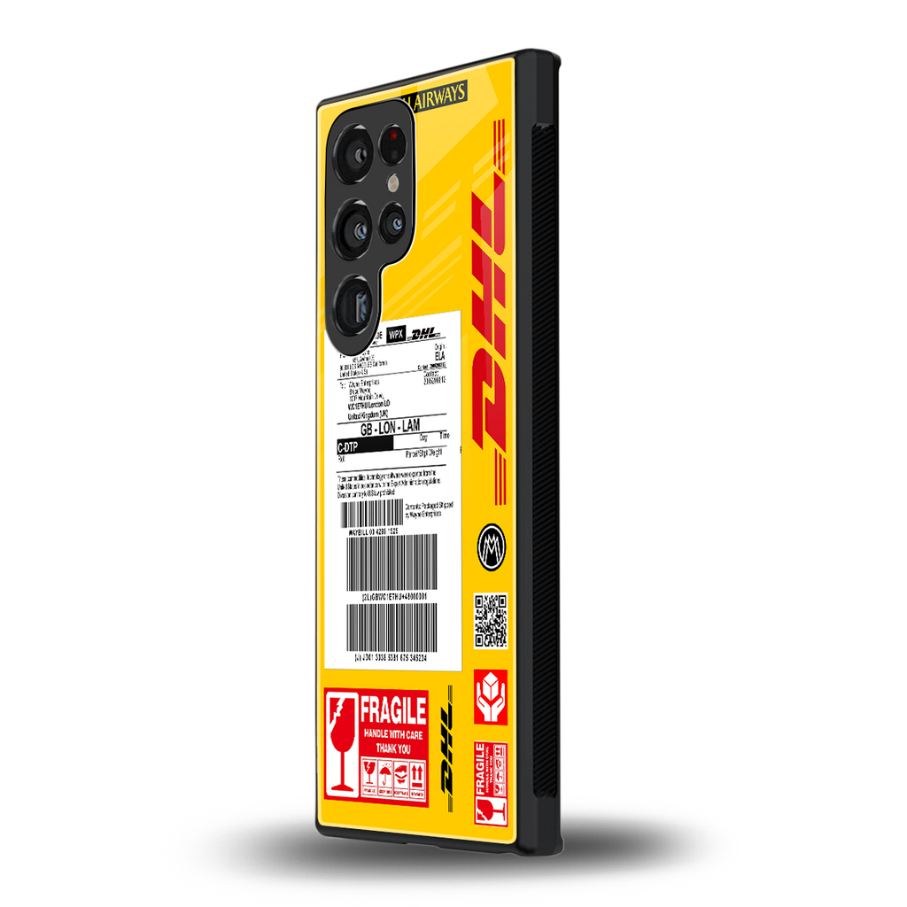 dhl yellow delivery label back phone cover | glass case for samsung galaxy s23 ultra