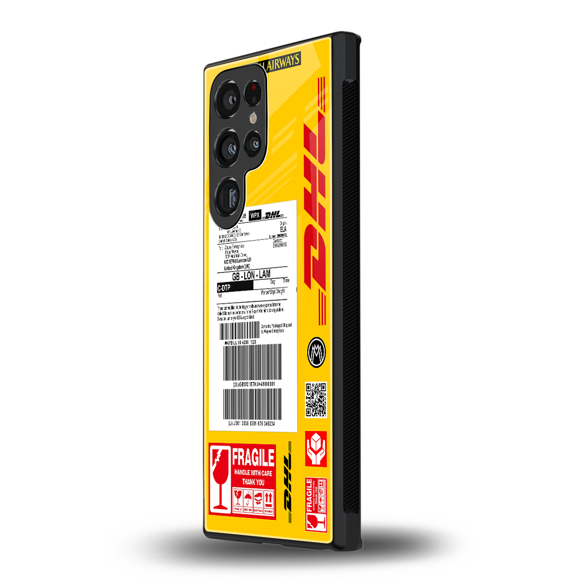 dhl yellow delivery label back phone cover | glass case for samsung galaxy s23 ultra