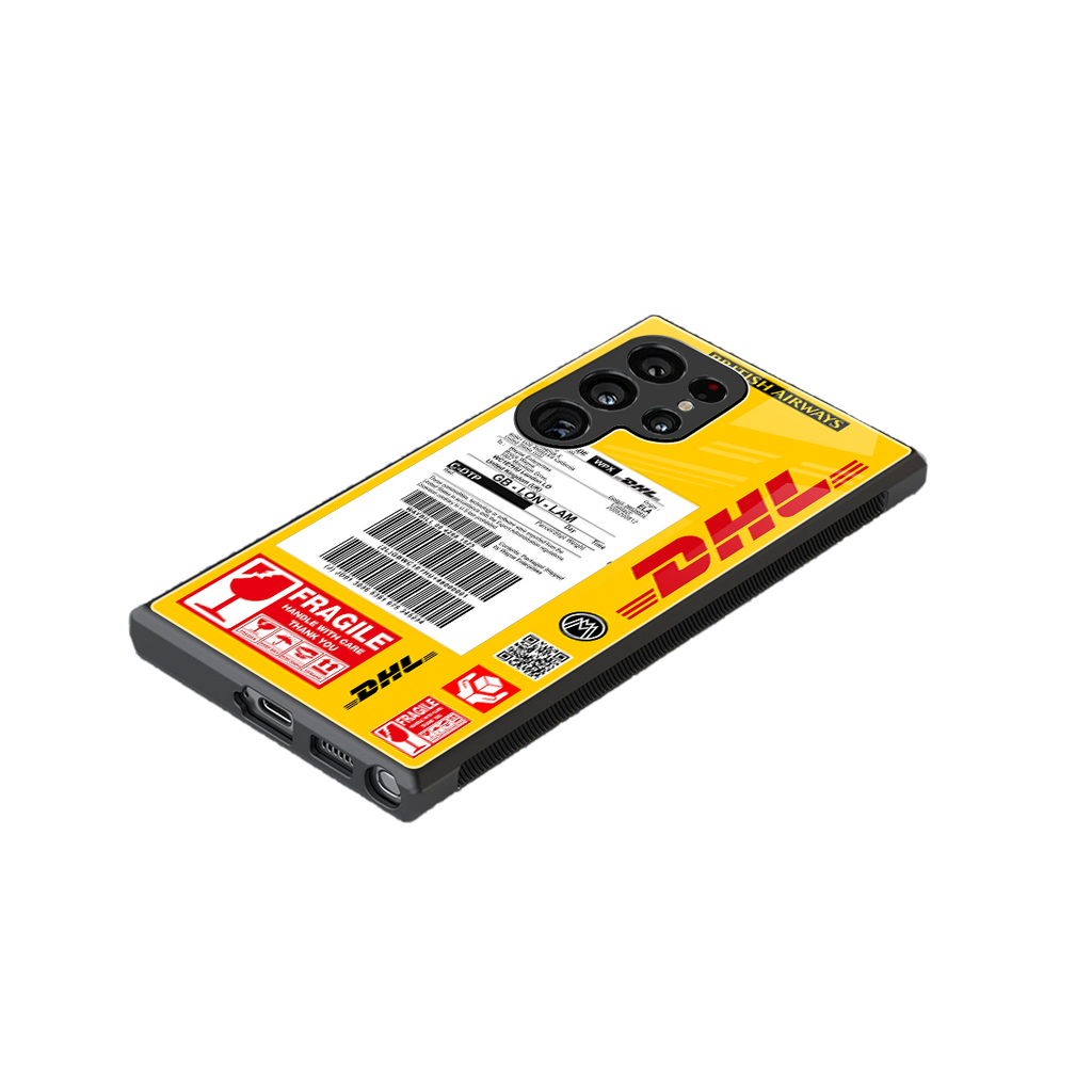 dhl yellow delivery label back phone cover | glass case for samsung galaxy s23 ultra