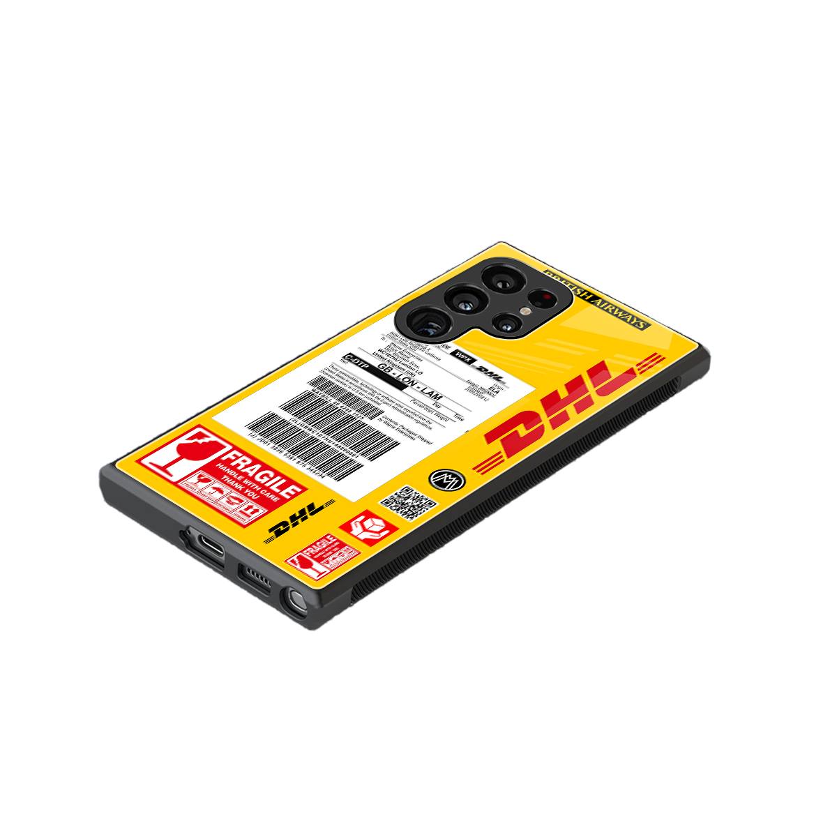 dhl yellow delivery label back phone cover | glass case for samsung galaxy s23 ultra