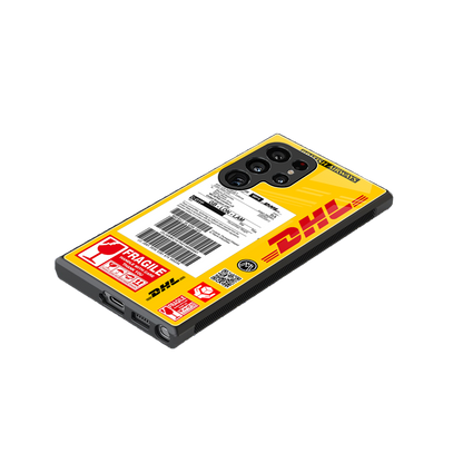 dhl yellow delivery label back phone cover | glass case for samsung galaxy s23 ultra