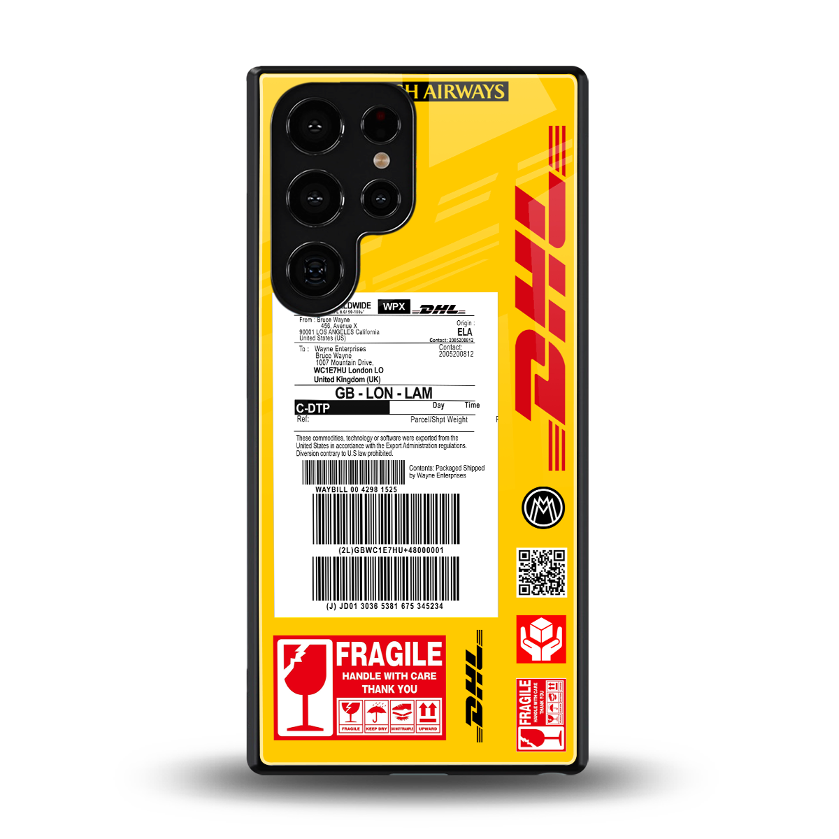 dhl yellow delivery label back phone cover | glass case for samsung galaxy s25 ultra