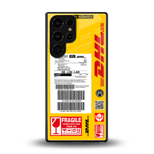 dhl yellow delivery label back phone cover | glass case for samsung galaxy s25 ultra