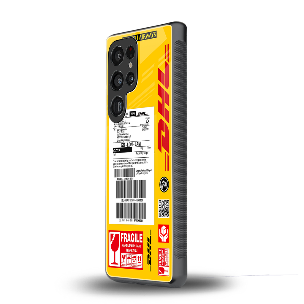 dhl yellow delivery label back phone cover | glass case for samsung galaxy s25 ultra