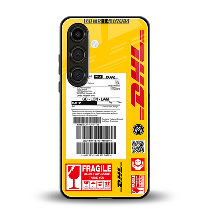 dhl yellow delivery label back phone cover | glass case for samsung galaxy s24 plus