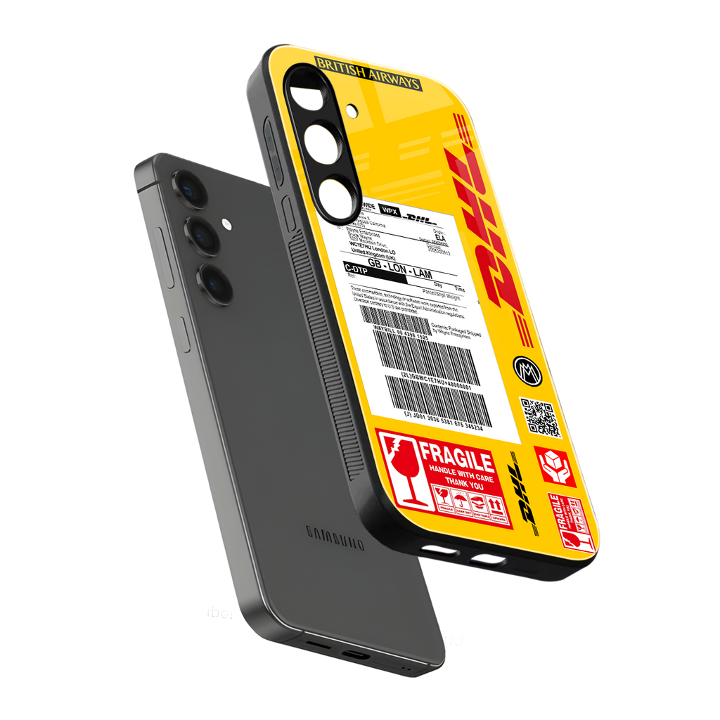 dhl yellow delivery label back phone cover | glass case for samsung galaxy s23