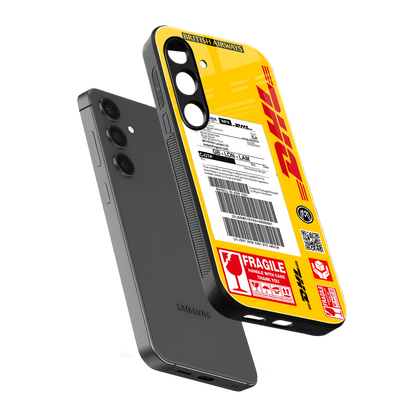 dhl yellow delivery label back phone cover | glass case for samsung galaxy s24 plus