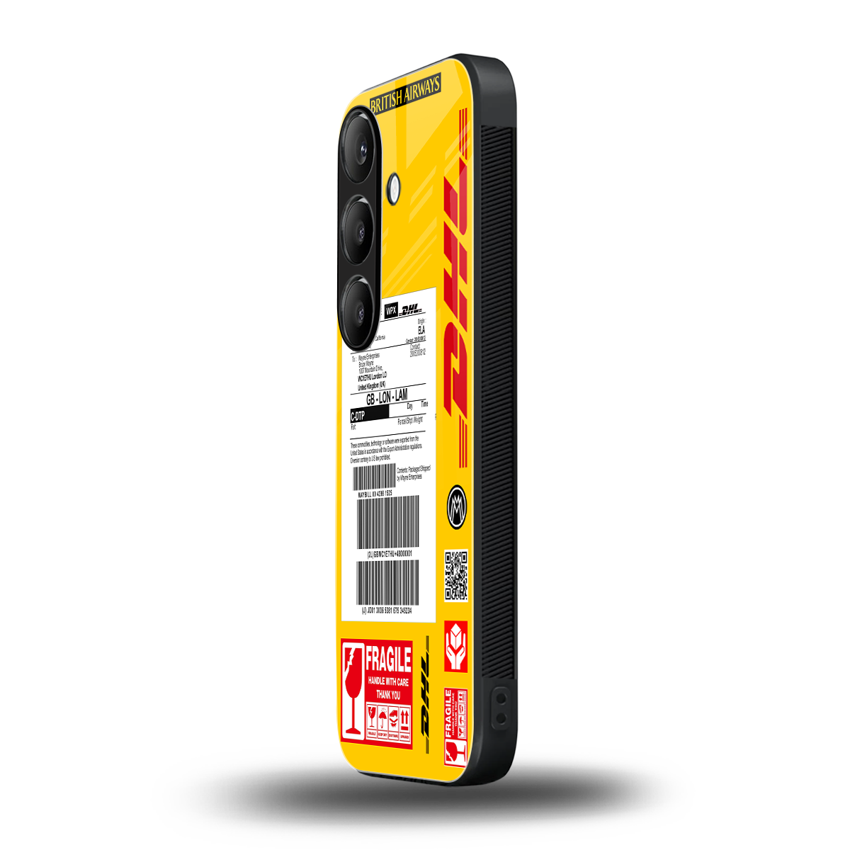 dhl yellow delivery label back phone cover | glass case for samsung galaxy s24 plus