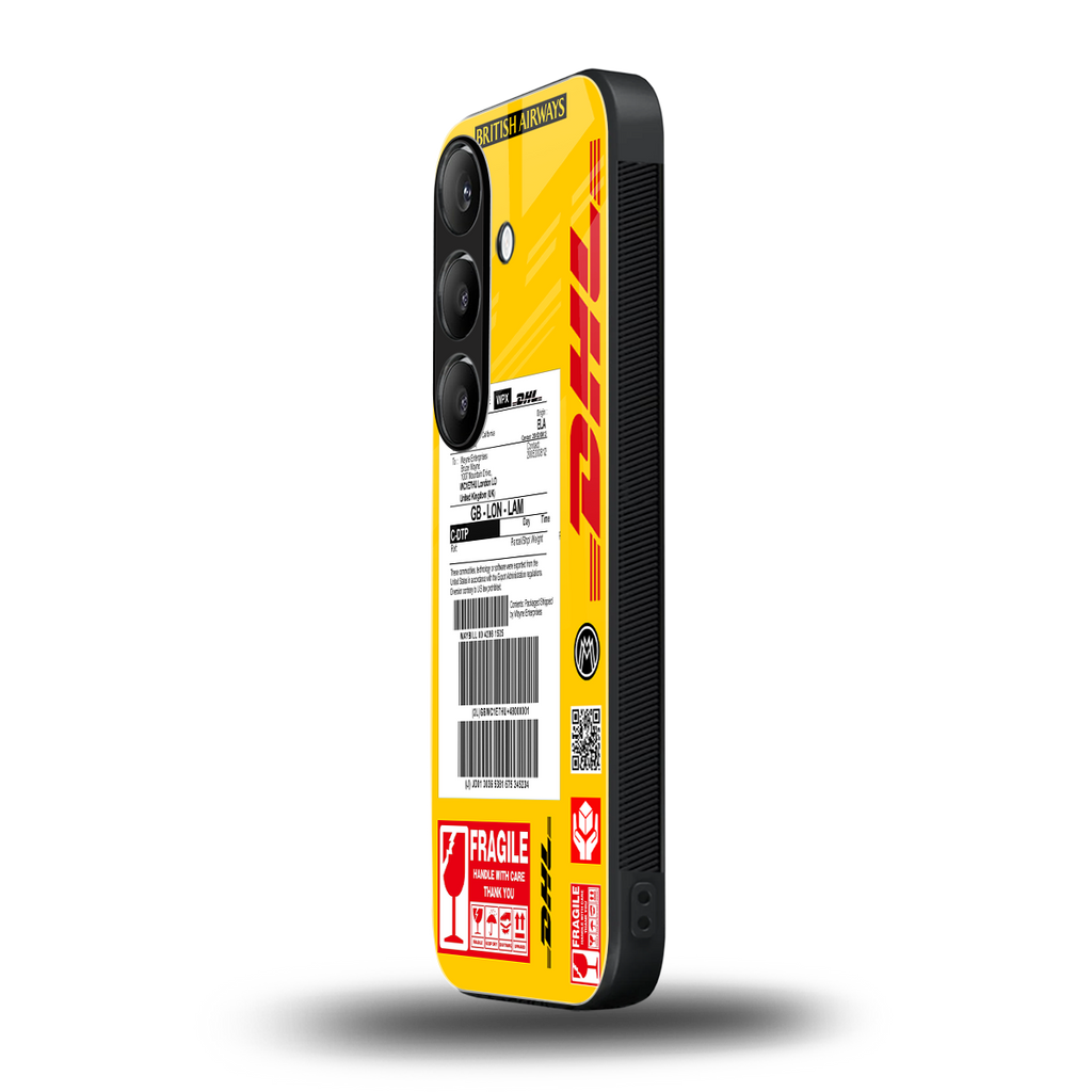 dhl yellow delivery label back phone cover | glass case for samsung galaxy s23