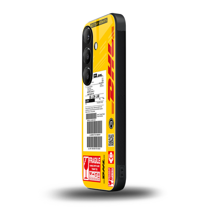 dhl yellow delivery label back phone cover | glass case for samsung galaxy s23 plus