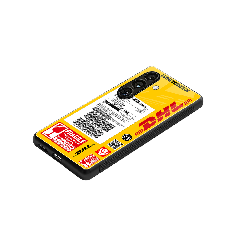 dhl yellow delivery label back phone cover | glass case for samsung galaxy s23