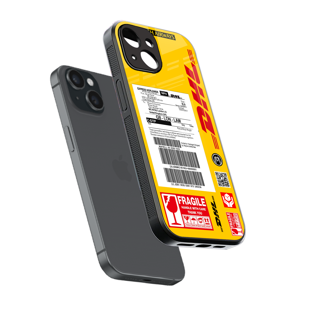 dhl yellow delivery label back phone cover | glass case for iphone 15