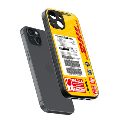 dhl yellow delivery label back phone cover | glass case for iphone 15